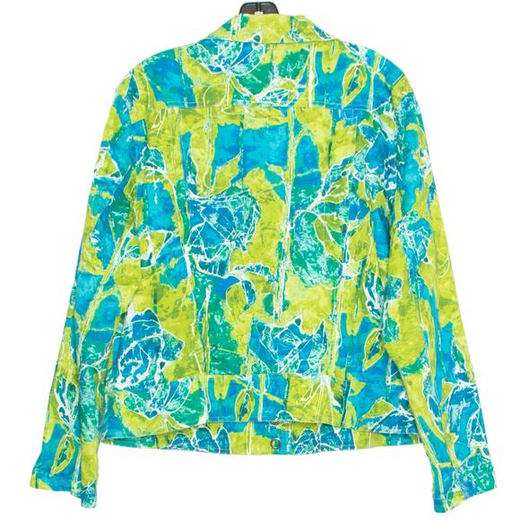 Chicos Jacket Abstract Artsy Hippie Tropical Resort Boho Green Blue Size 3 XL 16 - Picture 2 of 5